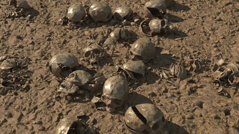 Modular 3D Ground with broken skulls LOW POLY VERSION