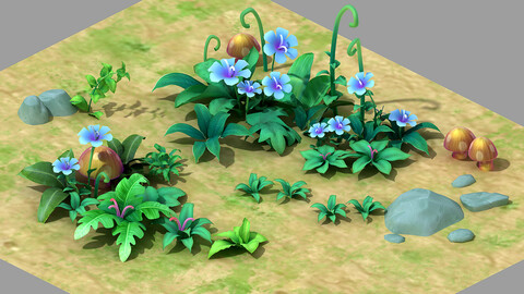 Plant - Blue Flower - Grass 02