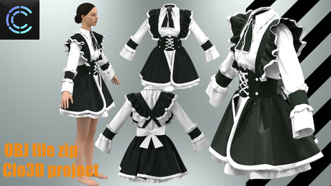 japanese maid uniform ( Clo3D project + obj files )