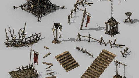 Brazier - Stairs - Platform - Flagpoles - Caged