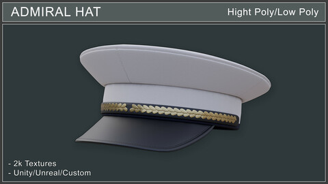 Admiral Hat - HP/LP game ready 3d asset