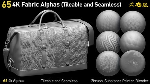 65 4K Fabric Alphas(Tileable) PNG-Zbrush-Substance Painter-Blender-Photoshop