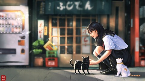Girl and the Cat