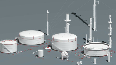 oil tanks and flare stacks