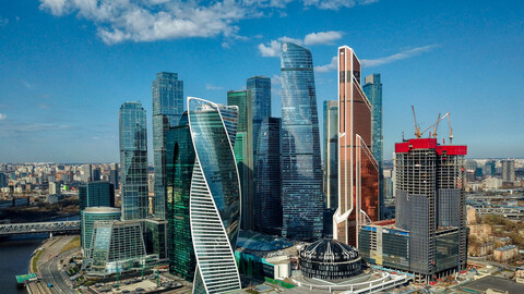 200+ phytographs of aerial views of Moscow city skyscrapers and the presidium of the Russian Academy of Sciences