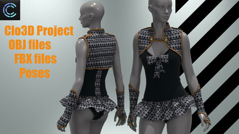 GIRLS Costume ( Clo3d Project+FBX+OBJ )