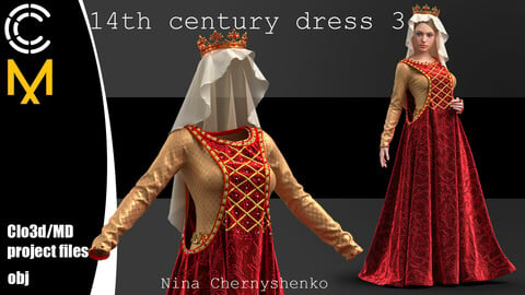 14th century dress 3. Marvelous Designer/Clo3d project + OBJ.