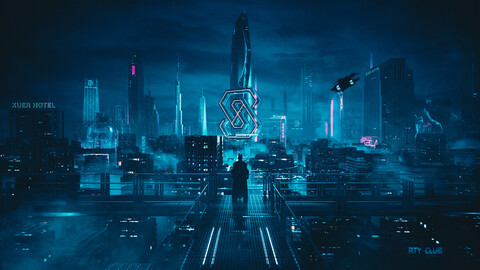 C4D Octane render Cyberpunk city Batman Gotham City CBD Skyscrapers