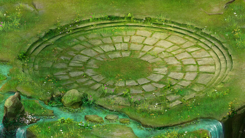 Fairy town - statue under the disc