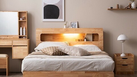 Four-ten LED 4-tier storage wooden bed