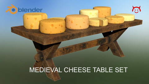 Medieval Cheese Table Set - Low Poly Game Asset