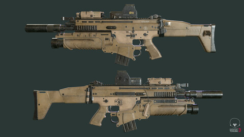 Fn-Scar Assault Rifle Low-poly 3D model