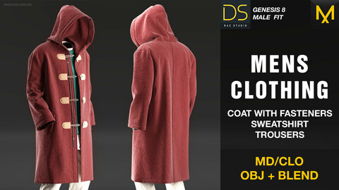 Mens clothing with wool coat. MD/CLO PROJECT FILE + OBJ + BLEND