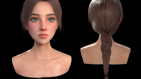 Long Braid Hairstyle - Realtime, Game-Ready, Lowpoly 3D Model