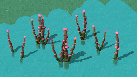 Cartoon sky city - jade pool - strange tree