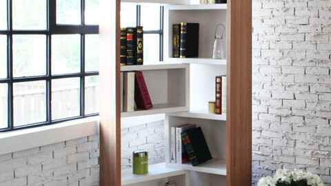 Corner-extended sliding 5-tier bookshelf