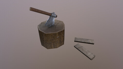 Axe and Stump 3D Model
