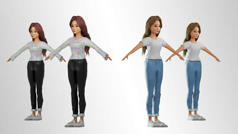 Cartoon Woman 3D Rigged Model