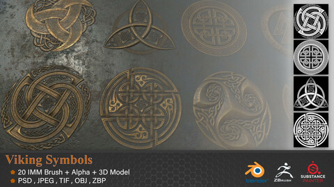 20  Viking Symbols Alpha + 3DModel + IMM Brush - VOL 01