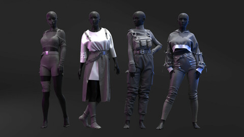 Pack Of Black Aesthetic Outfits. Marvelous Designer , Clo3D