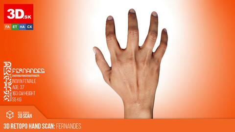 Retopologized 3D Hand scan of Fernandes | Indian female