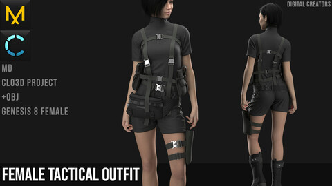 Female Tactical Outfit 2. Marvelous Designer / Clo 3D project +obj