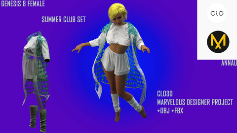 GENESIS 8 FEMALE: SUMMER CLUB SET: CLO3D, MARVELOUS DESIGNER PROJECT| +OBJ +FBX
