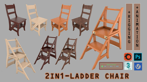 2 in 1 Ladder Chair + Rigging and Animation (4 wood versions)