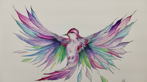 Paradise Bird watercolor painting digital version