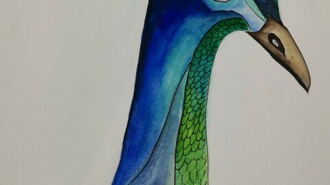Peacock 1 watercolor painting digital version