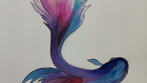 Fish watercolor painting digital version