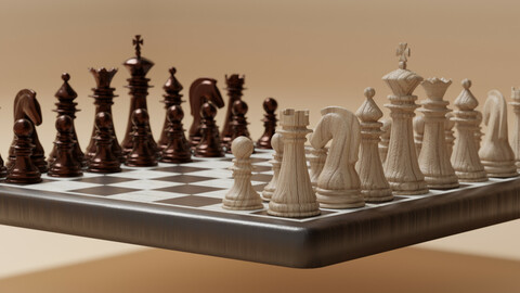 Bronze and Wood Chess Set