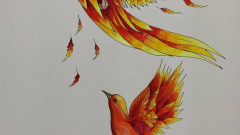 Color in the sky watercolor painting digital version