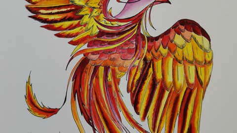 Phénix watercolor painting digital version