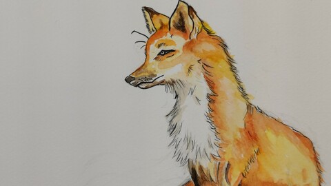 Fox watercolor painting digital version