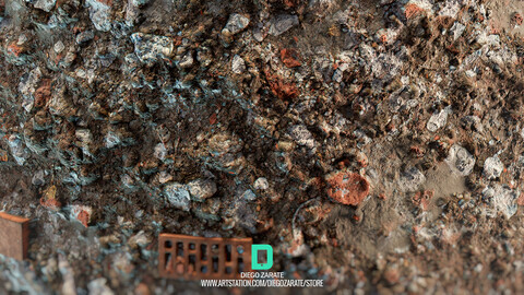 PBR - DEBRIS, BRICKS, CEMENT, DIRT, SOIL - 4K MATERIAL