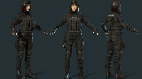 Police Special Force Girl Low-poly 3D model