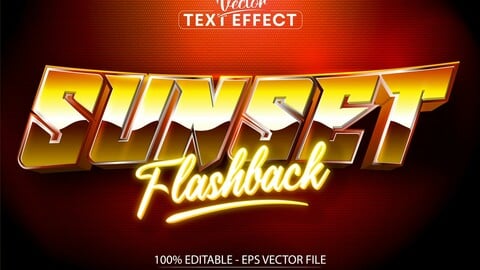 Sunset Flashback text, retro style editable text effect