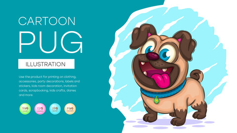 Cute cartoon pug, cute clipart, animal