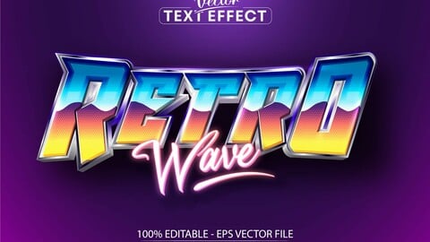 Retro wave text, retro style editable text effect