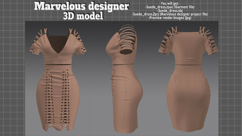 Suede sexy dress - Marvelous designer 3D model