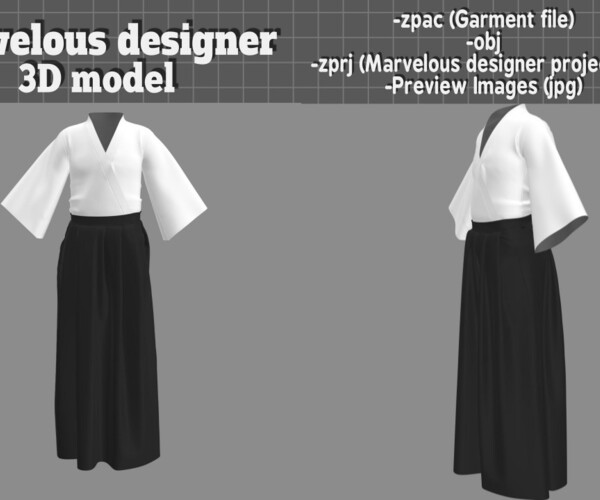 ArtStation - Hakama Japanese clothes -3D model Marvelous Designer ...