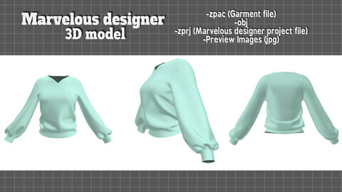 Loose lovely blouse clothes - Marvelous designer 3D model