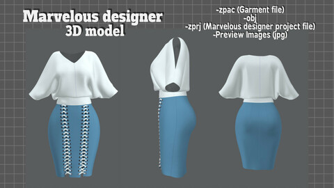 LooseTop TrapSkirt Set - Marvelous Designer 3D model