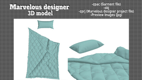 Pillow and Blanket - Marvelous designer 3D model