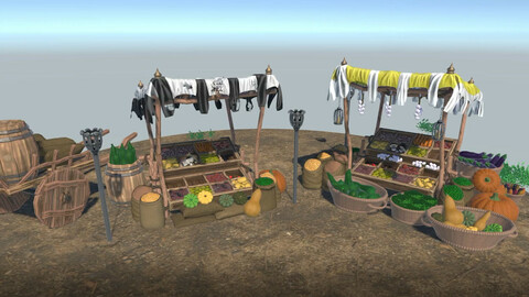 Medieval Stylized Merchant Stand Vegetables and fruit