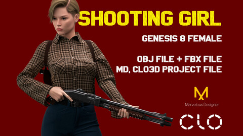 Casual Female outfit "Shooting girl", Genesis 8 Female Avatar. MD, Clo3d Project file, OBJ and FBX files.