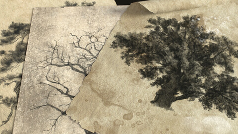 36 Forest Brushes and 3d model with drawings as demonstration