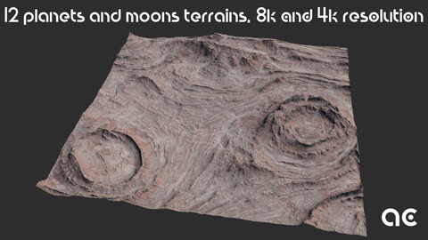 Planets & Moons Terrains Collection Vol.2 | 12 Terrains at 8k resolution, Height map+Texture+Mesh
