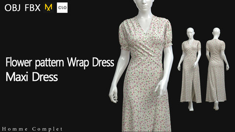 Women's Flower pattern Wrap Dress